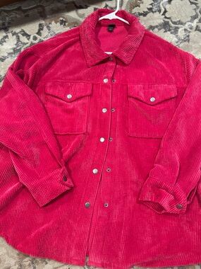 Women’s Pink Corduroy Button-Up Shirt Jacket